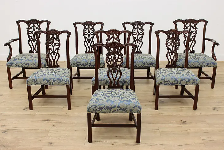 Set of 8 Georgian Vintage Mahogany Dining Chairs, Hickory #46556