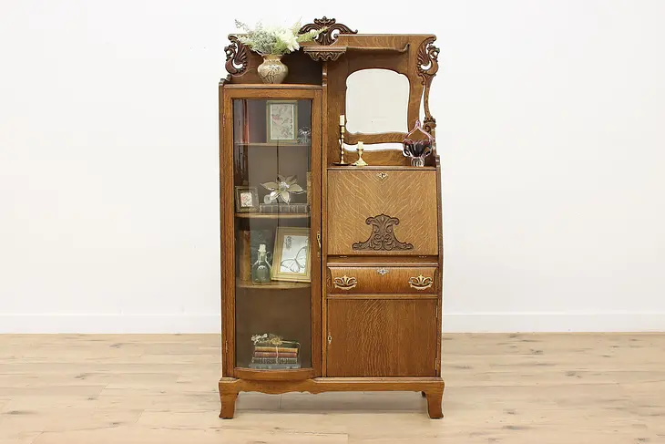 Victorian Antique Oak Side by Side Secretary Desk Bookcase #46415