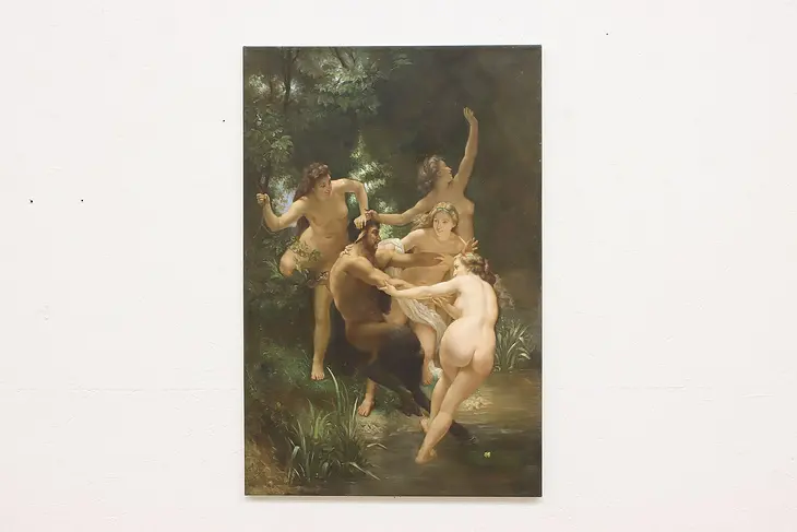 Nymphs & Satyr Vintage Oil Painting after Bouguereau 35.5" #45126