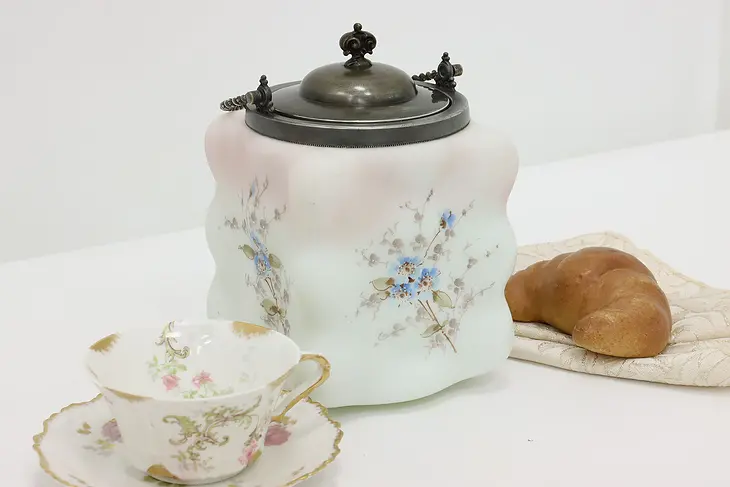 Victorian Antique Wave Crest Biscuit or Cookie Jar, Flowers #47098