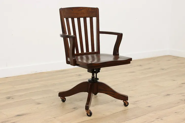 Oak Antique Swivel & Adjustable Office Desk Chair Murphy #46931