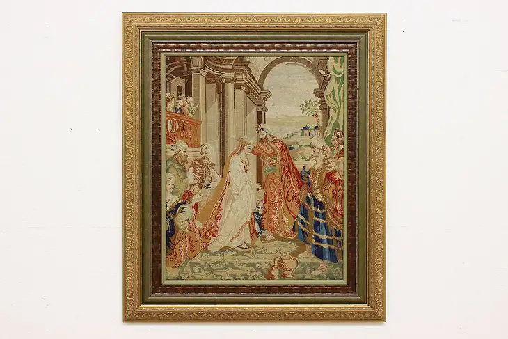 Ottoman Coronation Antique Framed Needlepoint Tapestry 47.5" #47158