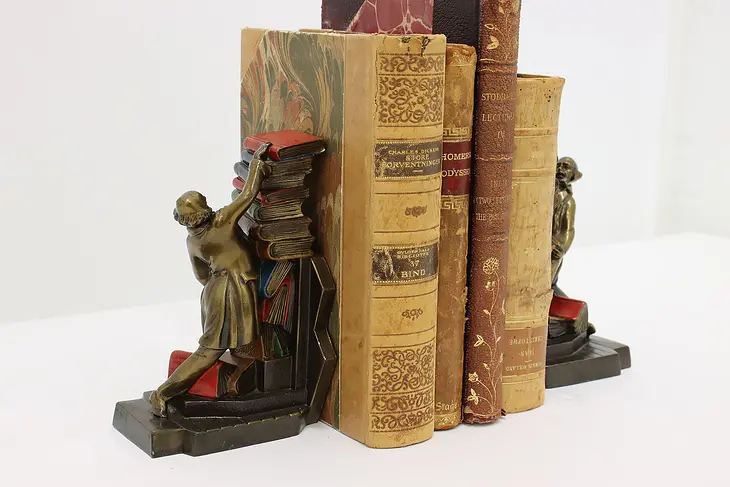 Pair of Vintage Scholar Stacking Books Sculpture Bookends #46652