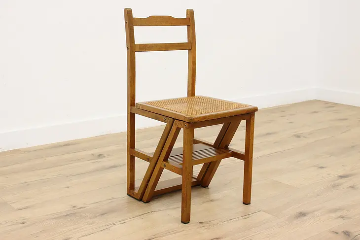 Farmhouse Vintage Walnut Metamorphic Folding Stepstool Chair #46935
