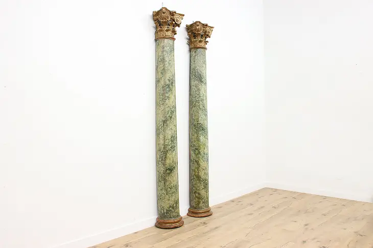 Pair of Architectural Salvage Antique Faux Marble 9' Columns #45638