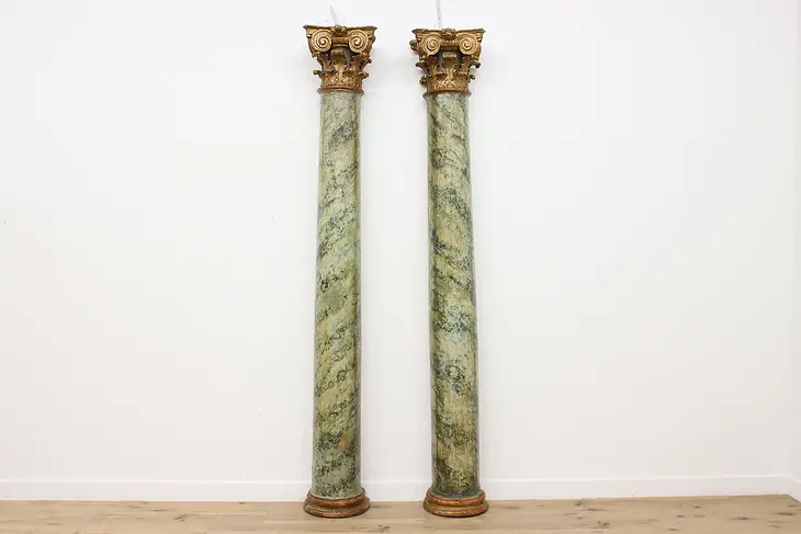 Pair of Architectural Salvage Antique Faux Marble 9' Columns #45639