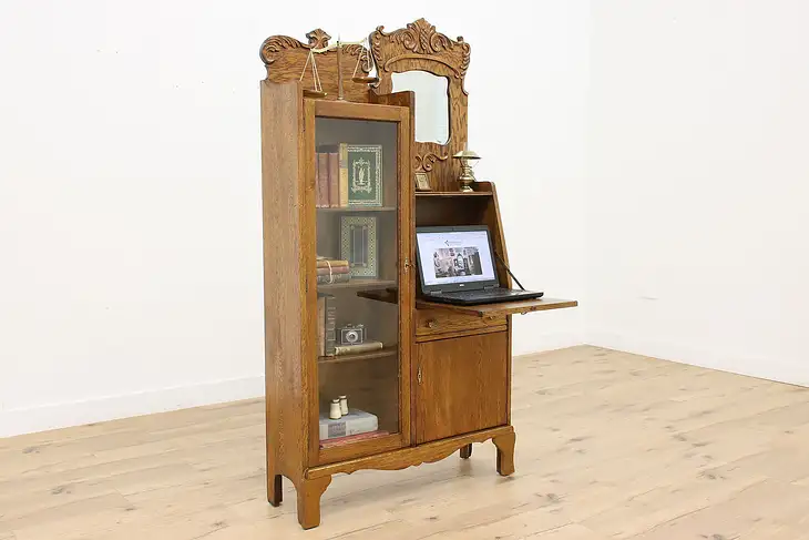 Victorian Oak Antique Side by Side Secretary Desk & Bookcase #46045