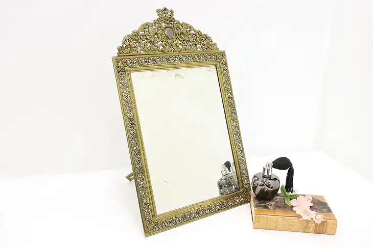 Dolphins & Griffins Antique Brass Tabletop Dresser Mirror #46117