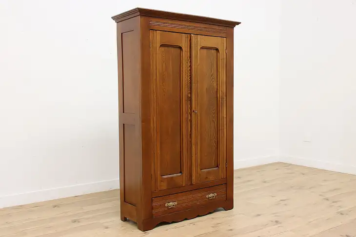 Farmhouse Antique Ash Rustic Country Wardrobe Closet Armoire #37868