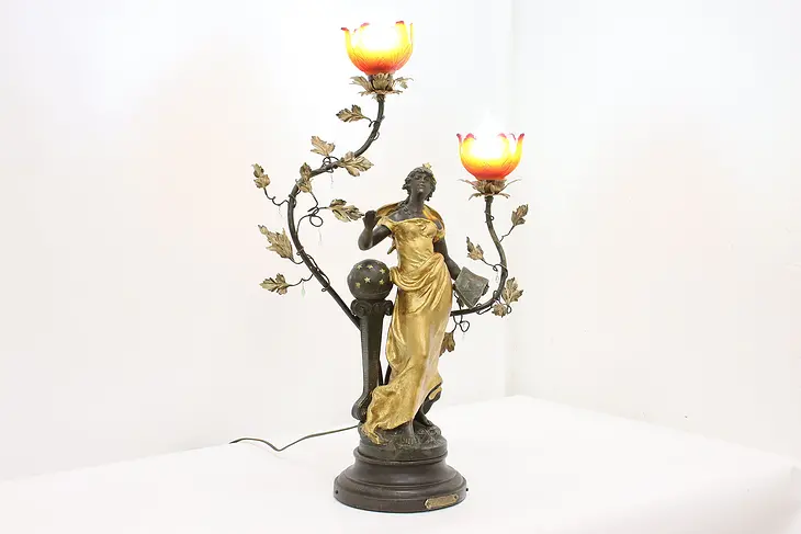 Art Nouveau Antique French Astronomy Sculpture Lamp, Moreau #46397