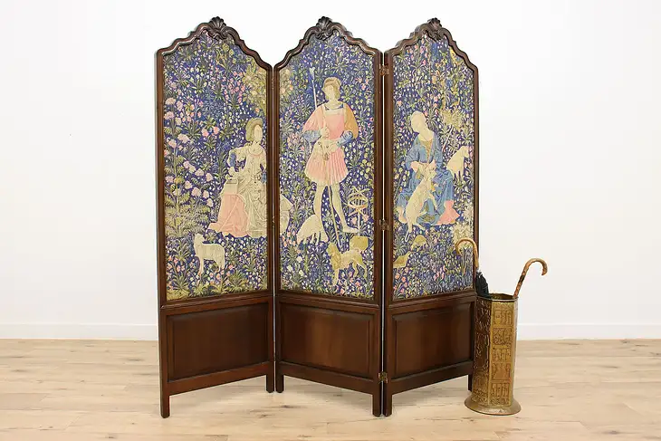 Renaissance Tapestry French Antique 3 Panel Screen #47192