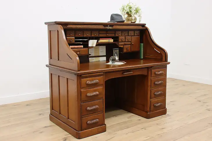 Victorian Antique Oak Roll Top Office Desk, Indianapolis #35247