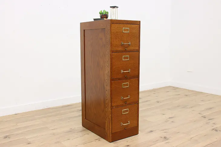 Oak Antique Office or Library File Cabinet, Brass Hardware #47305