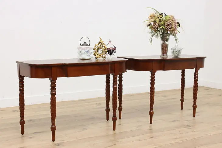 Pair of Antique Sheraton Cherry Hall Entryway Console Tables #34061