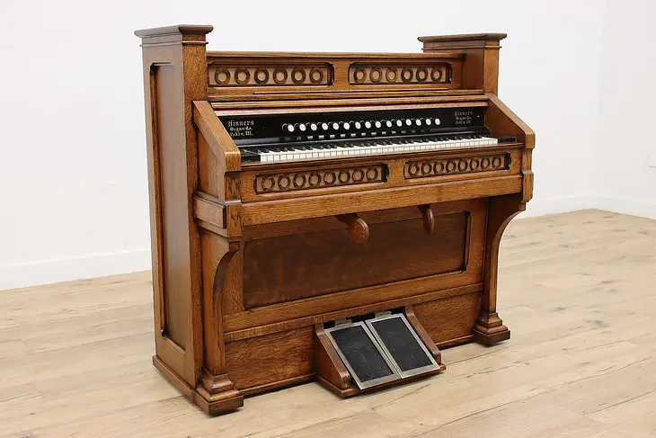 Victorian Antique Rebuilt Oak Reed Pump Organ, Hinners Pekin #46353