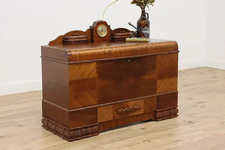 Art Deco Vintage Waterfall Cedar Blanket Chest & Clock, Lane #45191