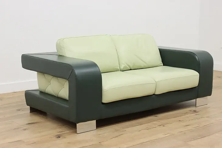 Italian Contemporary Green Leather Club Sofa, GSG #46692