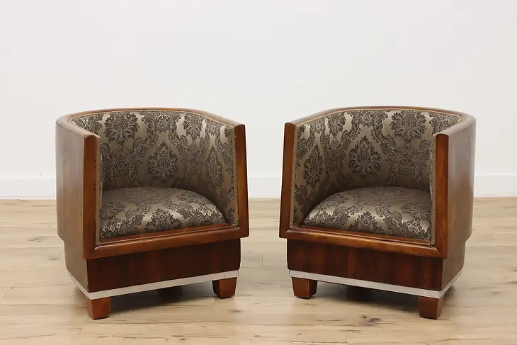 Pair of Italian Art Deco Vintage Walnut Club Boudoir Chairs #45033