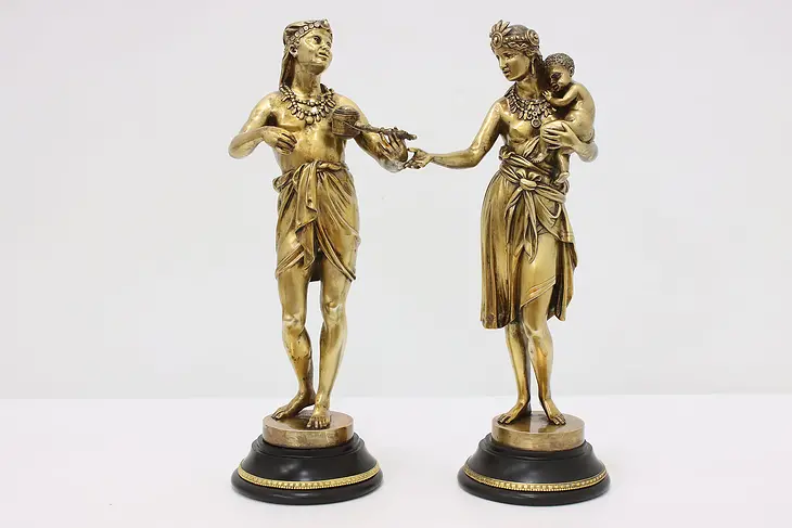 Pair of Antique Gilt Bronze Native American Couple Statues #46368