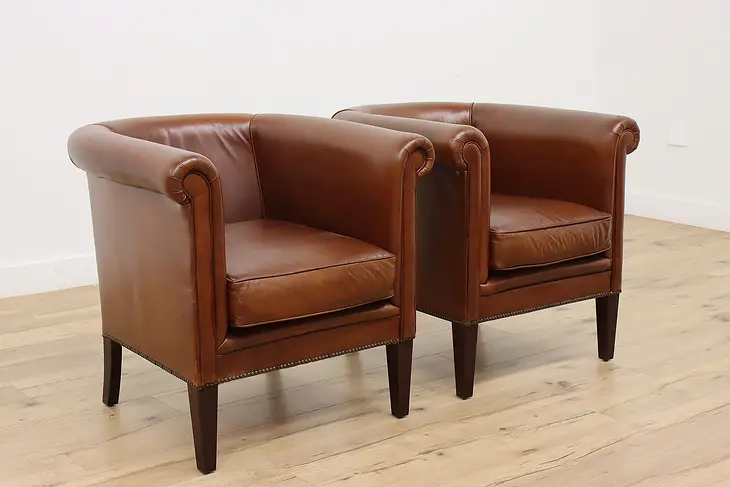 Pair of Vintage Art Deco Leather Club or Office Chairs Laura #46574