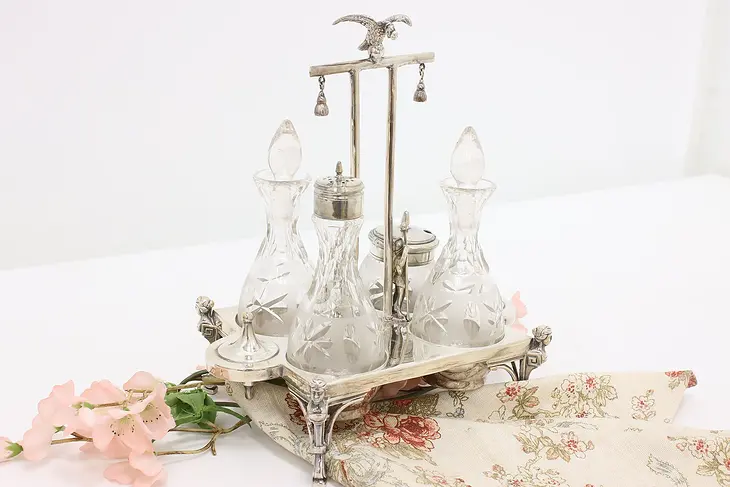 Victorian Antique Silverplate & Glass Castor Condiment Set #46070