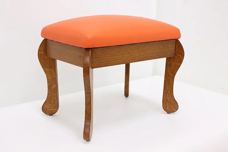 Arts & Crafts Design Vintage Footstool, Orange Leather #46987