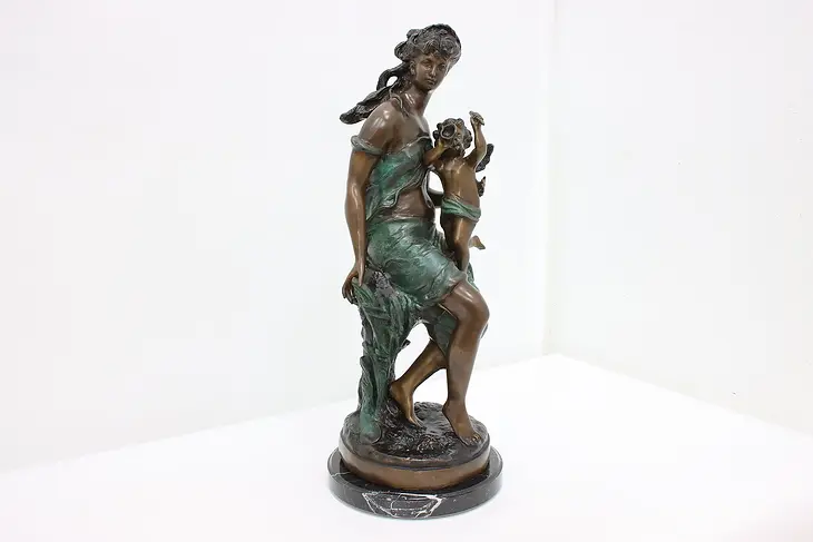 Woman & Cherub French Vintage Bronze Sculpture, Moreau #45762