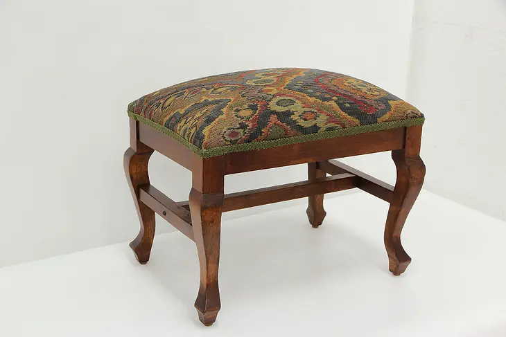 Traditional Vintage Solid Birch Footstool, New Upholstery #46918
