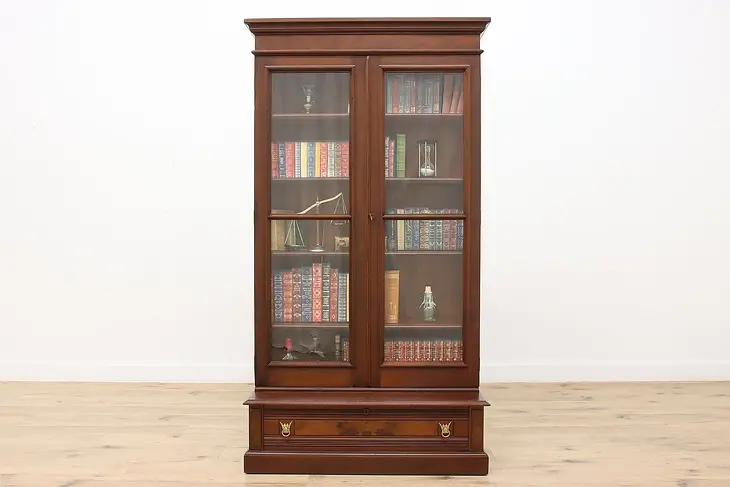 Traditional Antique Walnut & Burl Office or Library Bookcase #47257