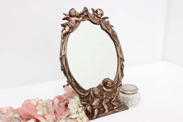 Victorian Design Cast Iron Dresser or Table Mirror, Cherubs #45693