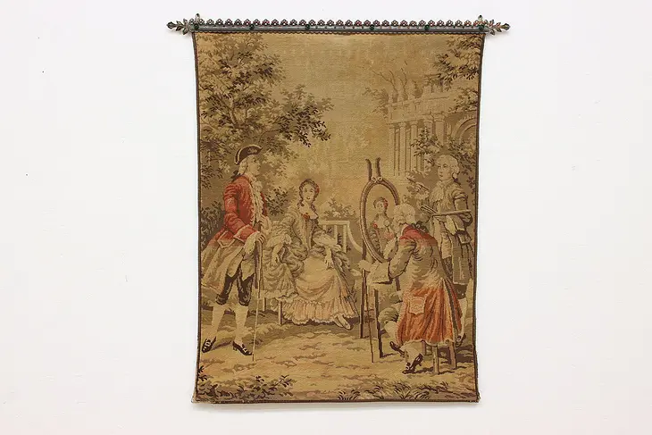 Woman with Artists Antique Tapestry & Rod, Belgium 51" #46686