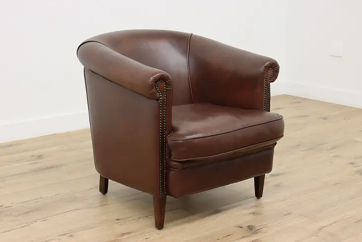European Vintage Leather Club or Office Chair, Nailhead Trim #46974