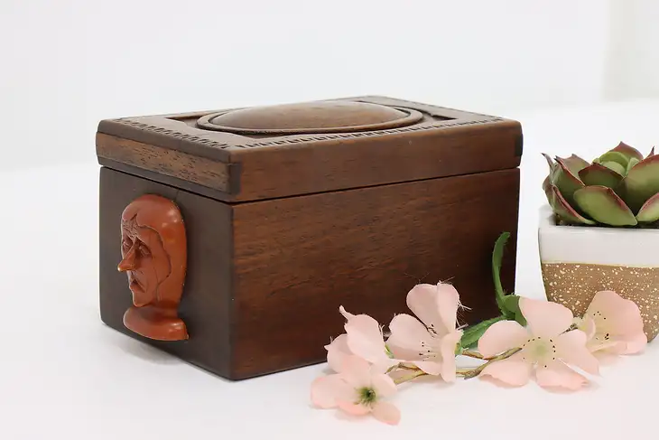 Artisan Hand Carved Rosewood Box, Bali, Faces #44802