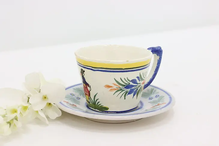 French Brittany Vintage Quimper Hand Painted Cup & Saucer #44034