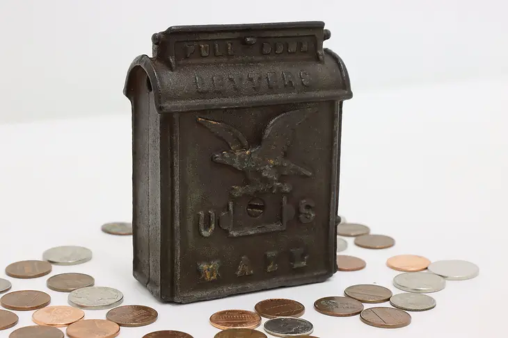 US Mail Mailbox Antique Cast Iron Coin Bank #44131