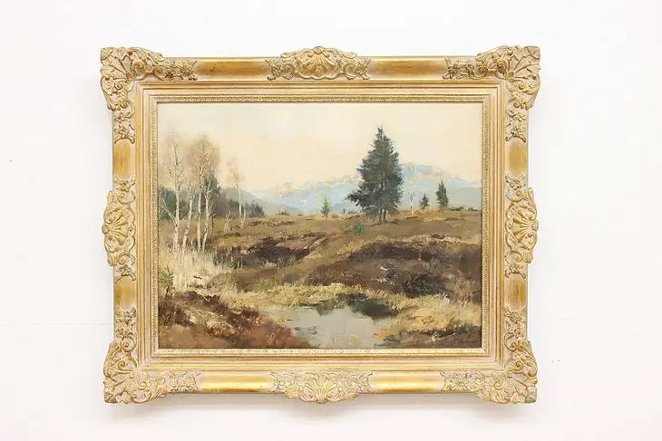 Marshland & Trees Vintage Original Oil Painting, Burger 39"  #47593
