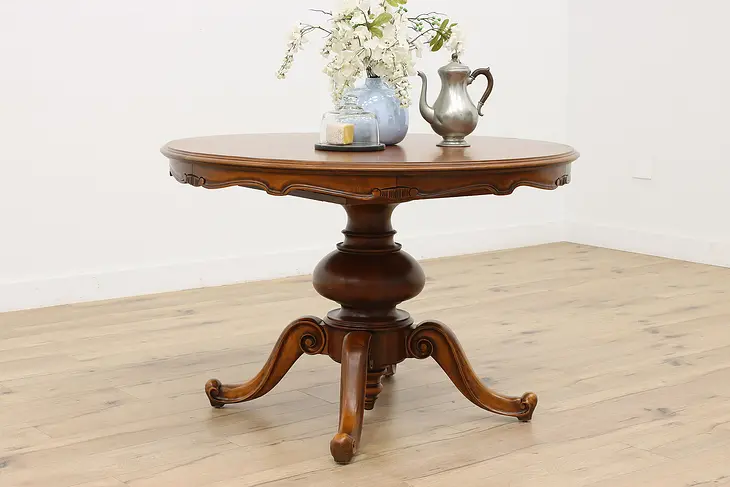 Country French Vintage Walnut Dining Table, Butterfly Leaf #47559