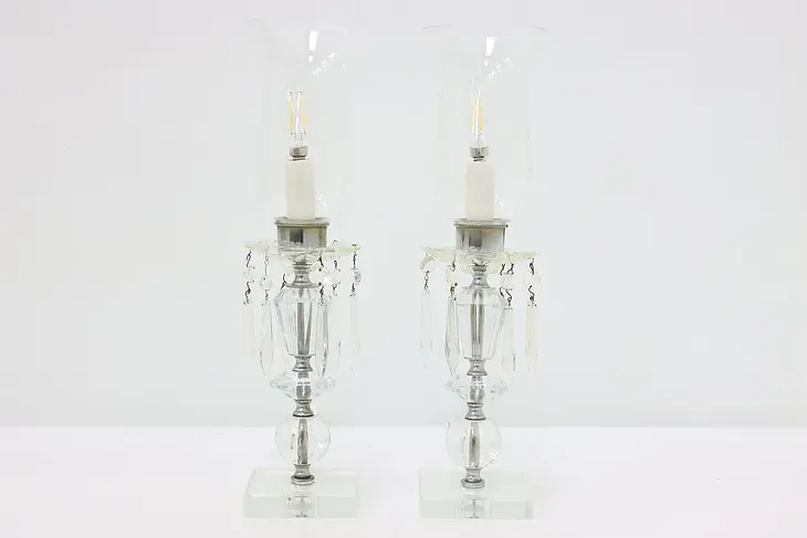 Pair of Vintage Glass & Prism Boudoir Lamps, Grape Motifs #47338