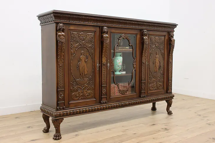 Renaissance Antique Walnut Bar Cabinet or Bookcase, Figures #34903
