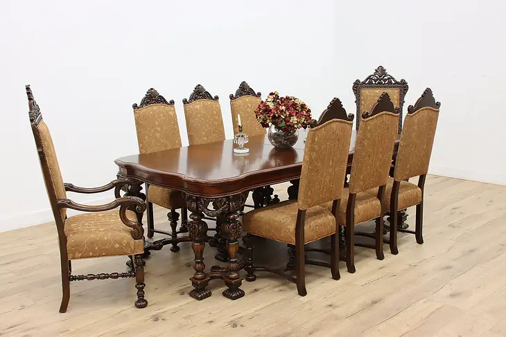 Renaissance Antique Carved Dining Set, Table & 8 Chairs #47568