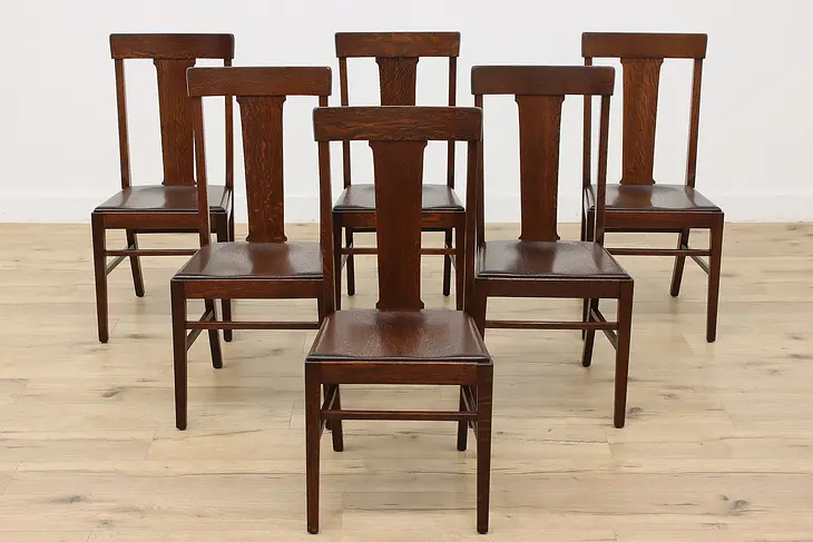 Set of 6 Arts & Crafts Mission Oak Antique Dining Chairs #47333