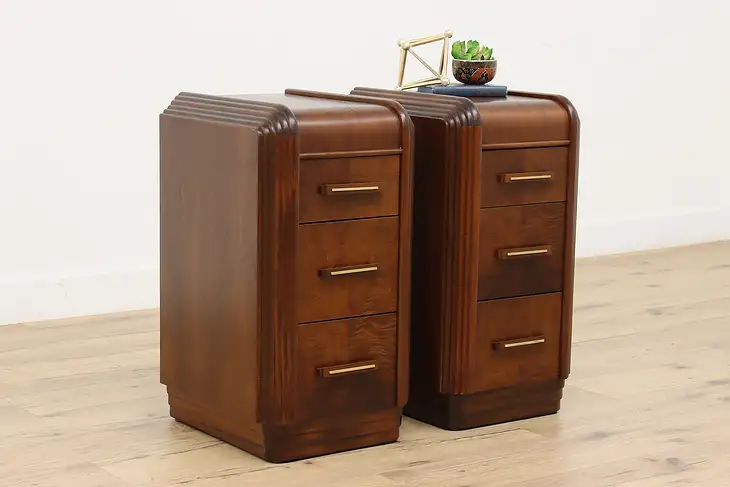 Art Deco Vintage Waterfall Walnut Nightstands or End Tables #36970