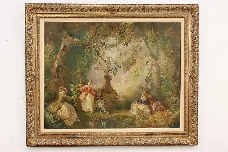 Garden Party Antique Original Oil Painting, Williams 45" #47426