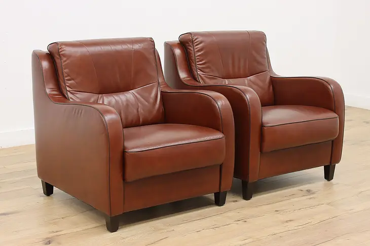 Pair of Art Deco Vintage Leather Danish Office Chairs #46972