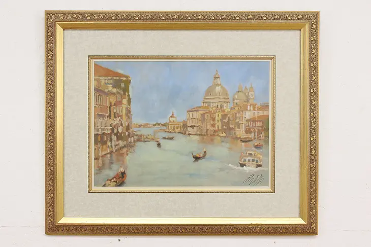 Venice Grand Canal Vintage Original Oil Painting Signed 31" #46680