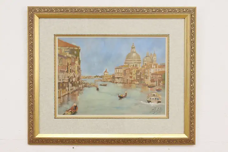 Venice Grand Canal Vintage Original Oil Painting Signed 31" #46680