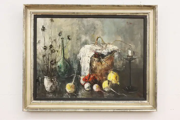 Fruit Still Life Vintage Original Oil Painting, Girard 34" #47422