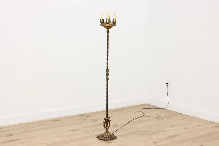 Bronze Finish Antique Floor Lamp, 5 Beeswax Candles  #41757