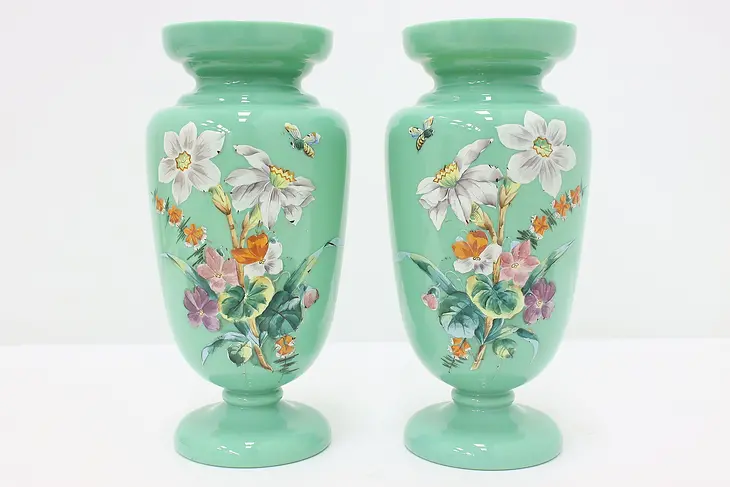 Pair of Victorian Antique Hand Painted Blown Glass Vases #47621