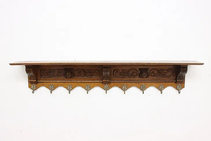 Renaissance Dutch Antique Oak Wall Shelf, Carved Heads #47232